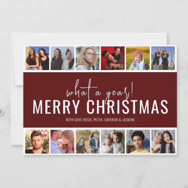 What A Year! 12 Photo Collage | Christmas Holiday  Card (Front)