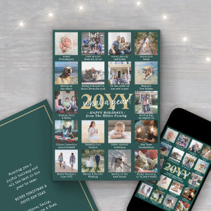 What a Year 18 Photo Collage and Captions Green Holiday Card