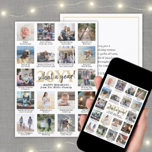 What a Year 18 Photo Collage & Captions Gold White Holiday Card