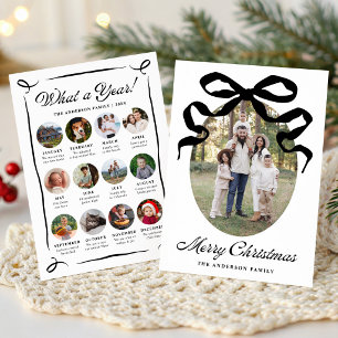 What a Year Black Bow Year in Review Oval Photo Holiday Card