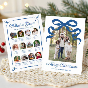 What a Year Blue Bow Year in Review Photo Holiday Card