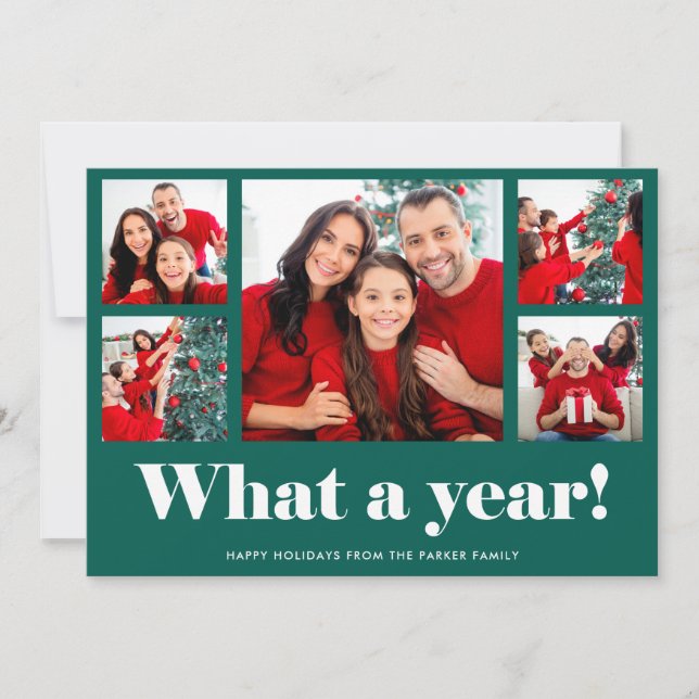 What a Year | Christmas or New Year Green Photo Holiday Card (Front)