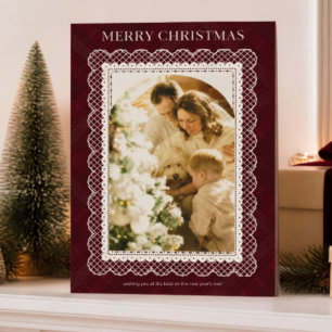 What A Year Christmas Photo Card Burgundy Plaid