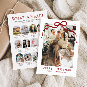 What a Year Christmas Red Bow Year in Review Photo Holiday Card