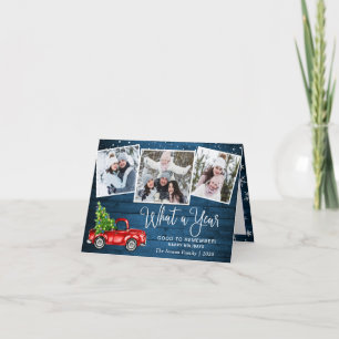 What a Year Christmas Red Farm Truck 3 Photo Holiday Card