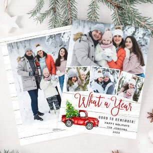 What a Year Christmas Red Farm Truck 5 Photo Holiday Card