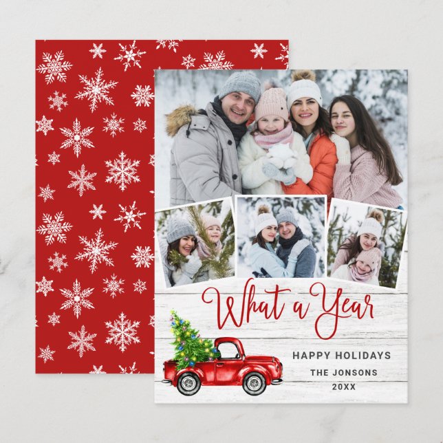 What a Year Christmas Red Farm Truck Holiday Card (Front/Back)