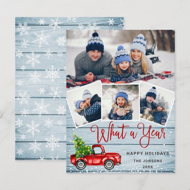 What a Year Christmas Red Farm Truck Holiday Card (Front/Back)