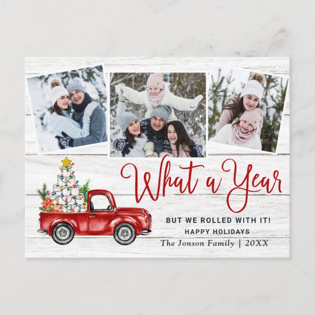 What a Year Christmas Red Farm Truck Photo Postcard (Front)