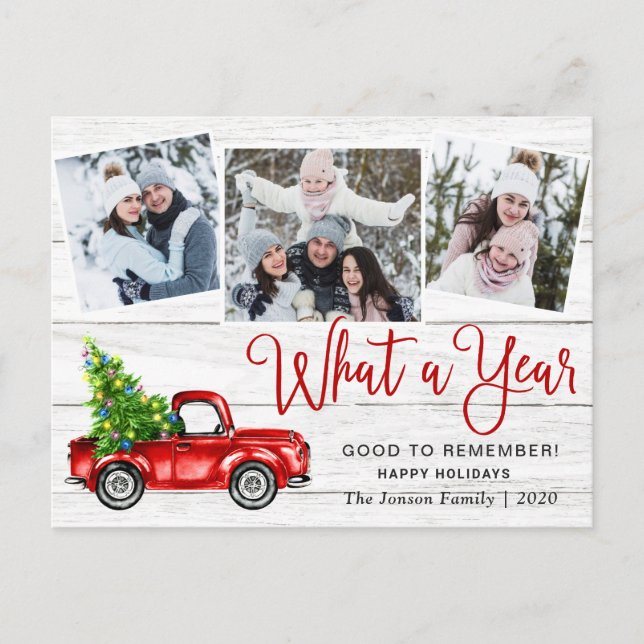 What a Year Christmas Red Truck Rustic PHOTO Holiday Postcard (Front)