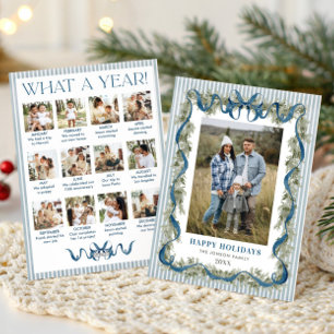 What a Year Dusty  Blue Bow Christmas 13 Photo Holiday Card