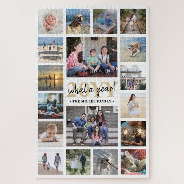 What a Year Family Photo Collage White & Gold Xmas Jigsaw Puzzle (Vertical)