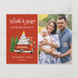 What A Year Funny Red Christmas Truck Photo Holiday Postcard