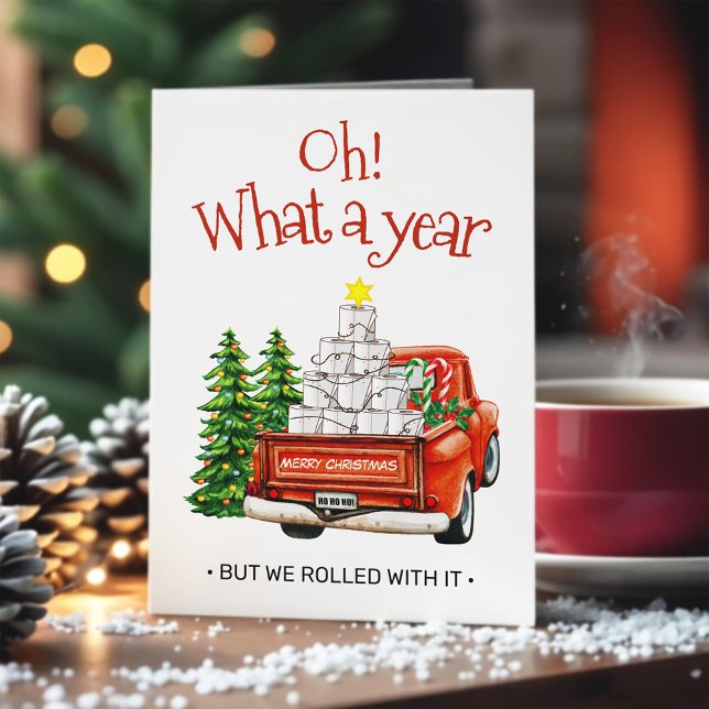 What A Year Funny Toilet Paper Christmas Tree Holiday Card (Creator Uploaded)
