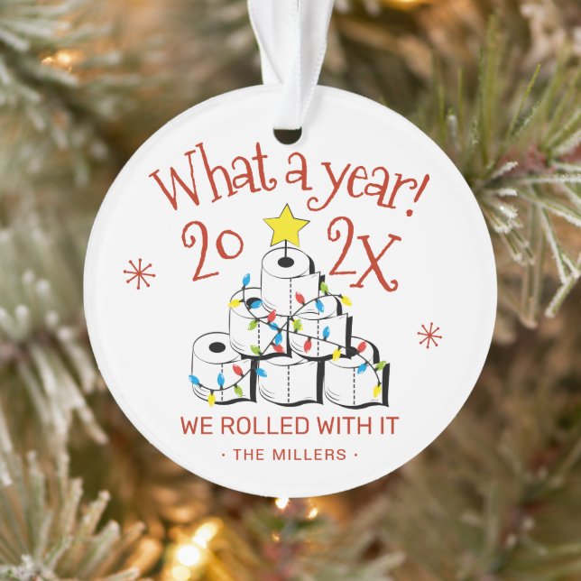  What A Year Funny Toilet Paper Family Photo Ornament (Tree)