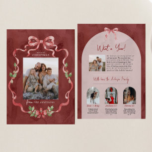 What A Year Grandmillennial Coquette Bow Wreath Holiday Card