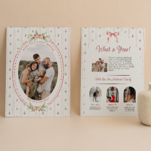 What A Year Grandmillennial Greenery Oval Photo Holiday Card