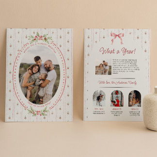 What A Year Grandmillennial Greenery Oval Photo Holiday Card