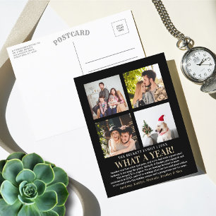 What A Year In Review 4 Photo Collage Holiday Postcard