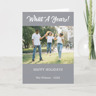 What A Year Modern 2 Photo Grey Holiday Card