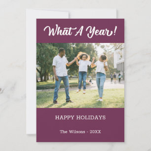 What A Year Modern 2 Photo Purple Holiday Card