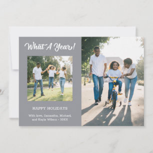 What A Year Modern 3 Photo Grey Holiday Card
