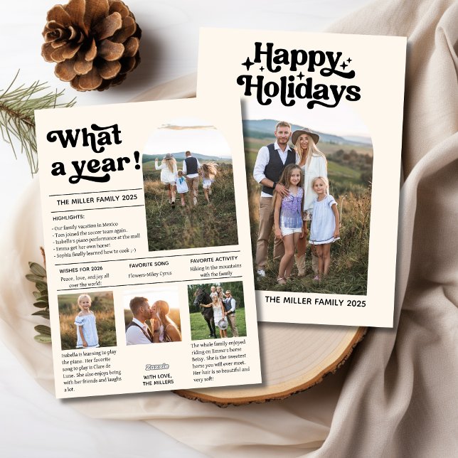 What A Year Modern Family Photo Collage Review  Holiday Card (What A Year Modern Family Photo Collage Review Holiday Card -Front & Back)