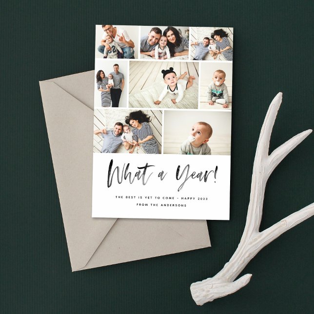 What A Year Modern Family Photo Collage Review Holiday Card (Creator Uploaded)