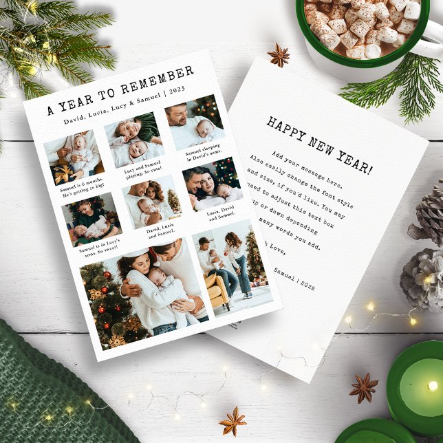 What A Year Modern Photo Collage Holiday Card (Black and White Holiday Year In Review Newsletter Photo Collage Card by Painted Paperie)