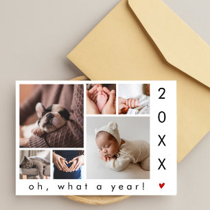 What a Year! Modern Simple 6 Photo Collage Holiday Card