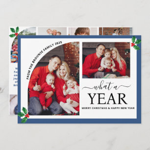 What a Year Multi Photo Collage Christmas Holly Card
