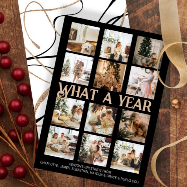 What a Year Photo Christmas Personalised Holiday Card (What a Year Photo Christmas Personalized Holiday Card by Ricaso. Add 12 photographs, make your own.)