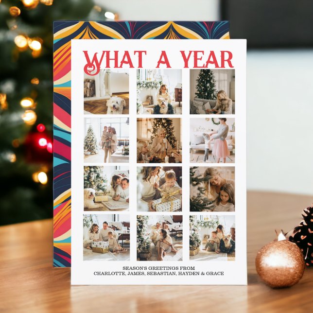 What a Year Photo Christmas Personalised Holiday Card (What a Year Photo Christmas Personalized Holiday Cards from Ricao. Retro color back. add own photos)