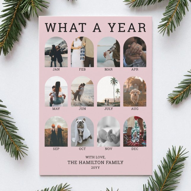 What a Year Pink Modern Photo Collage Christmas Holiday Card (What a Year Pink Modern Photo Collage Christmas Holiday Card)