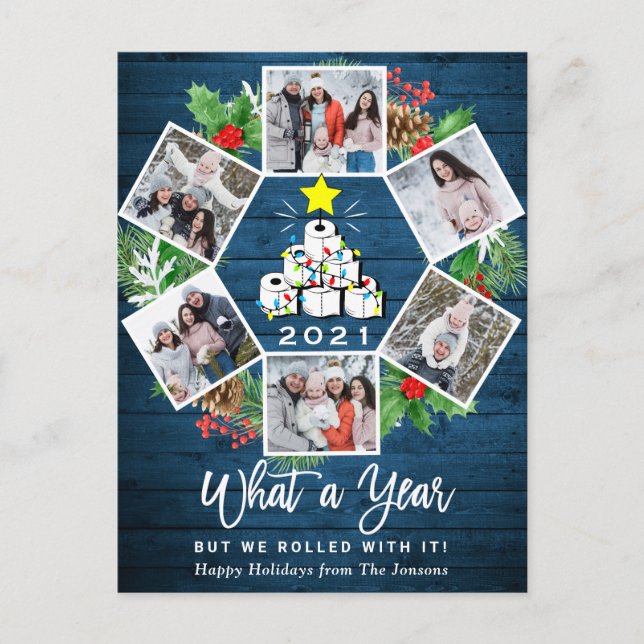 What a Year Quarantine Christmas Tree 6 Photo Postcard (Front)