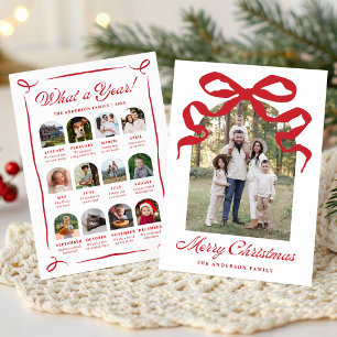 What a Year Red Bow Year in Review Christmas Photo Holiday Card