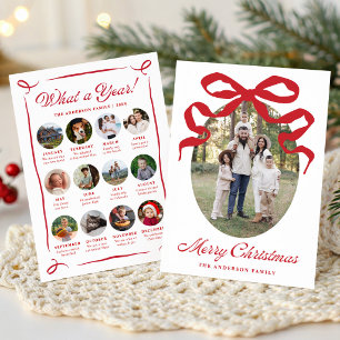What a Year Red Bow Year in Review Oval Photo Holiday Card