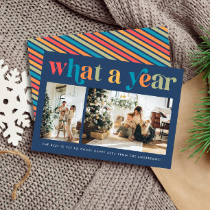 What a Year Retro Colourful 2 Photo Christmas Holiday Card