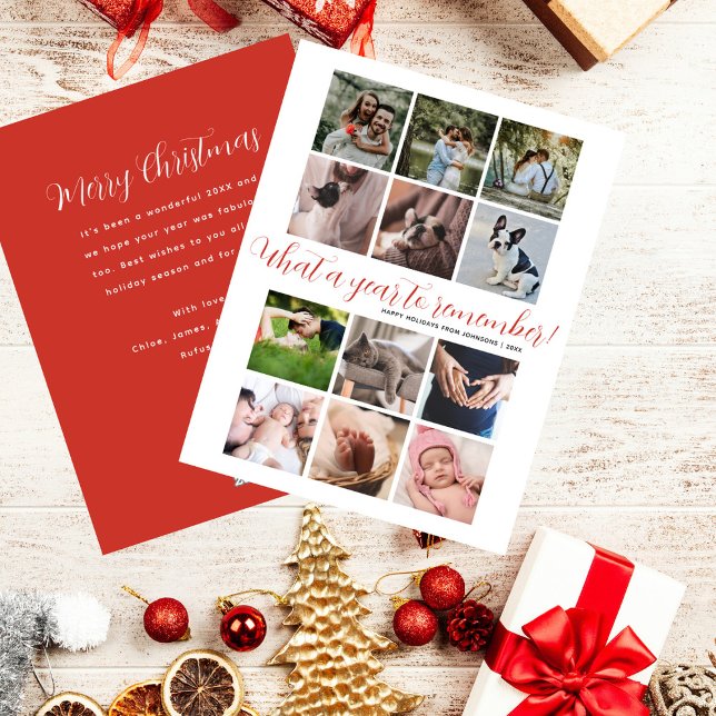 What a Year Script 12 Photo Collage Christmas Holiday Card (Creator Uploaded)
