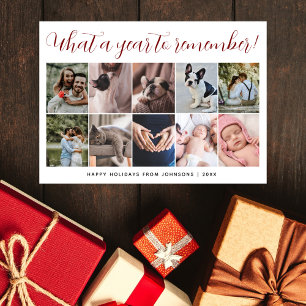 What a Year Script Christmas Multi Photo Collage Holiday Postcard
