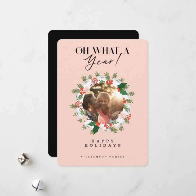 What A Year! Toilet Paper Festive Photo Wreath Holiday Card (Front/Back In Situ)