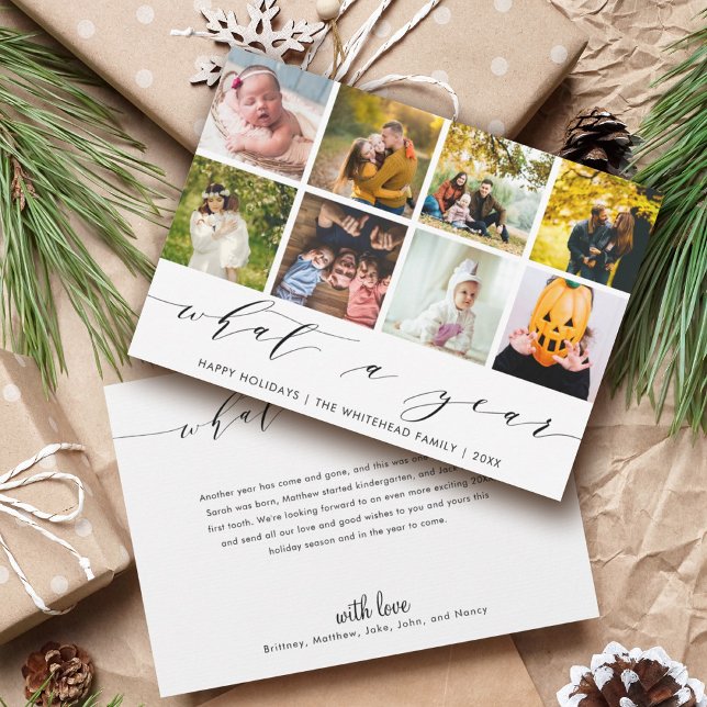 What a Year | White Happy Holidays Photo Collage Holiday Card (Creator Uploaded)