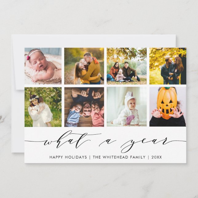 What a Year | White Happy Holidays Photo Collage Holiday Card (Front)
