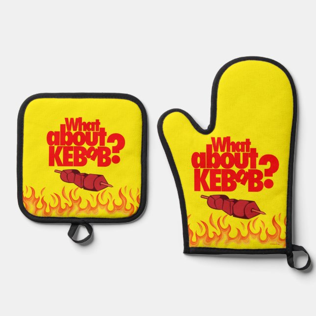 What About Kebab? Skewered Meat  Oven Mitt & Pot Holder Set (Front)