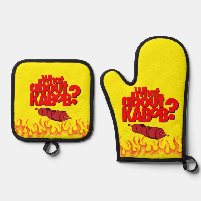 What About Kebob? Shish Kabob Skewered BBQ Meat  Oven Mitt & Pot Holder Set (Front)