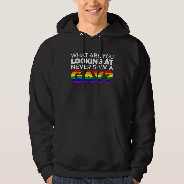 What Are You Looking At Never Saw A Gay Humor LGBT Hoodie (Front)