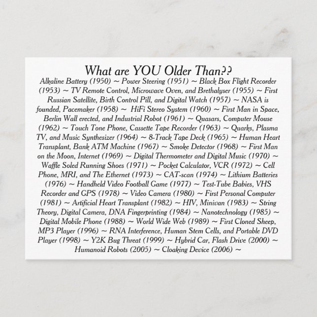 What Are YOU Older Than Postcard (Front)