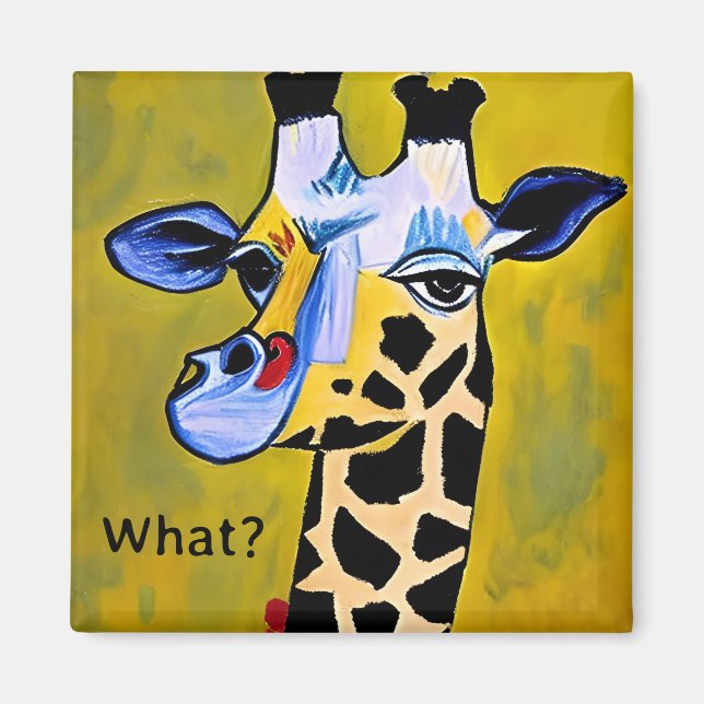 "What?" Asks the Cynical Annoyed Abstract Giraffe Magnet (Front)