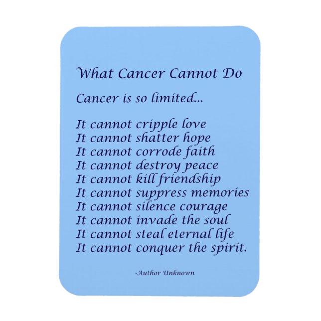 What Cancer Cannot Do Poem Magnet (Navy Text) (Vertical)