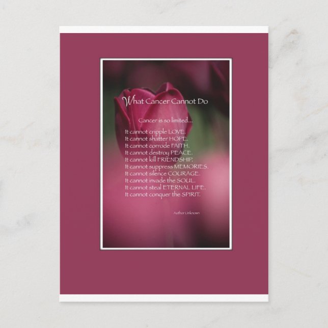What Cancer Cannot Do, Support and Encouragement Postcard (Front)